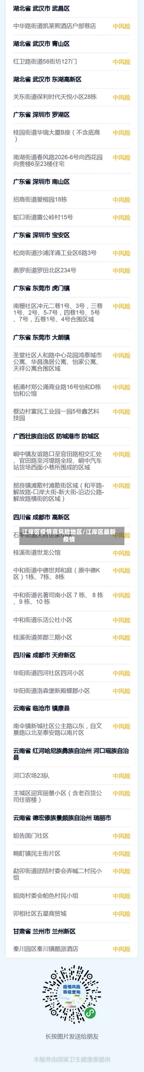 江岸区疫情高风险地区/江岸区最新疫情